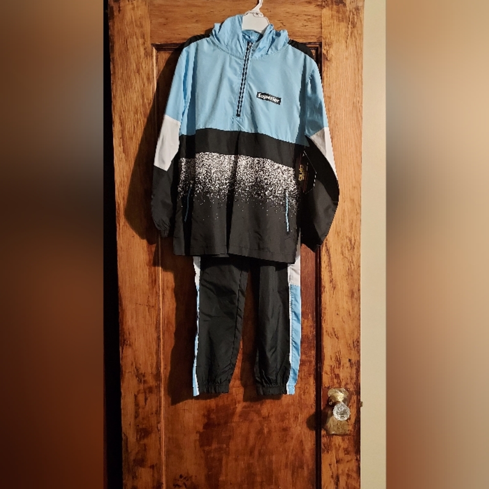 Light Blue and Black Windbreaker Set.boys Size 16/18